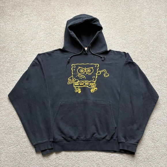 Vtg SpongeBob SquarePants Hoodie Sweatshirt Mens XL Black Nickelodeon 2003 Y2K - Picture 1 of 12